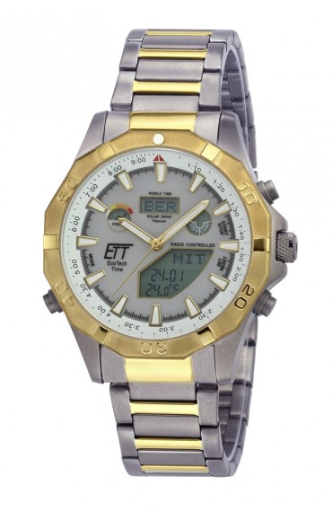 Eco Tech Time Solar Drive Funk Alaska Herrenuhr EGT-11358-55M World Timer 