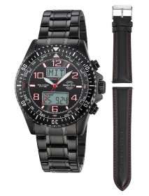 Funk Quarz Herren Super Power World Timer MTGA-10921-22M SET mit Lederband
