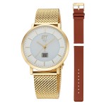Funk Solar Drive Herren Atacama Edelstahl EGS-11623-11MS im Set mit braunem Lederband