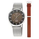 Funk Solar Drive Herren Atacama Edelstahl EGS-11624-22MS im Set mit braunem Lederband